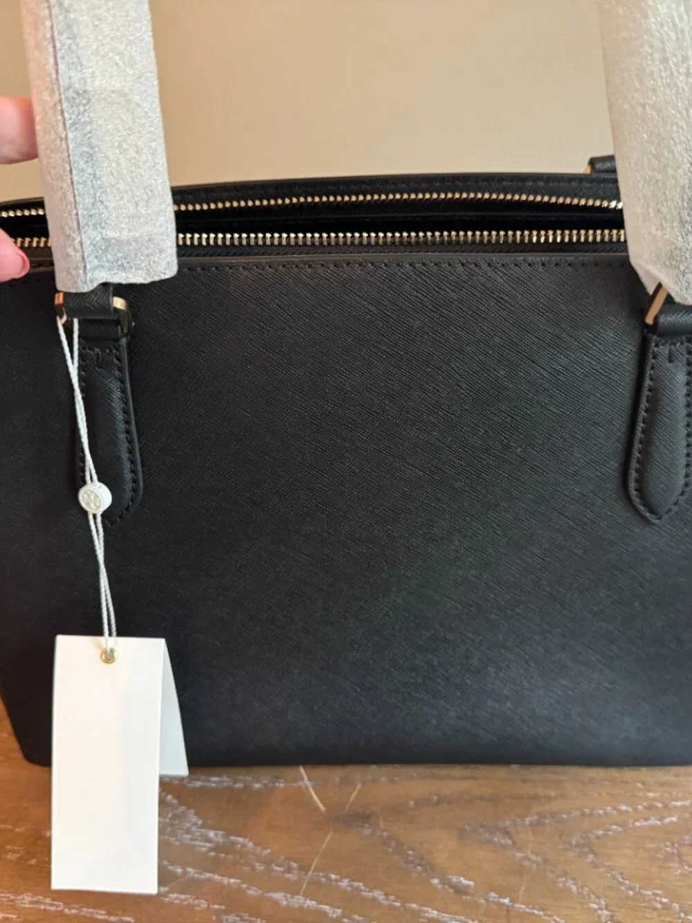 Tory Burch Emerson Women's Small Top Zip Tote with Detachable Strap - Black